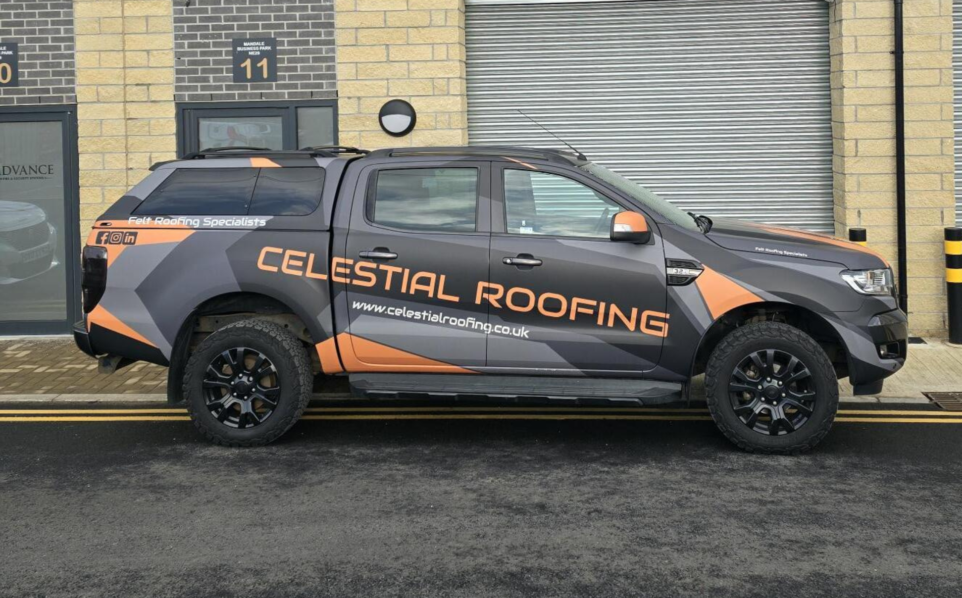 celestial roofing work truck